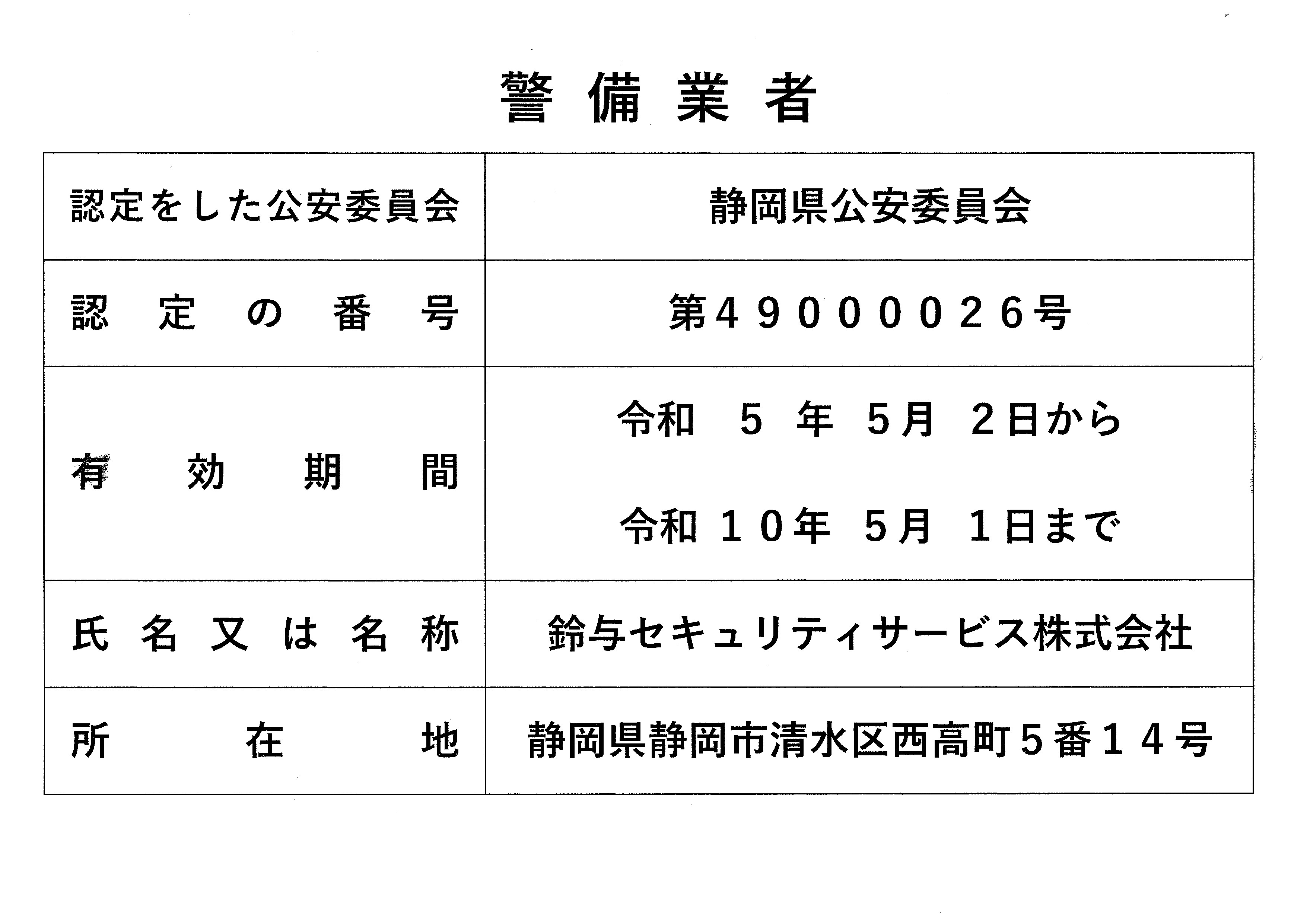 警備業者標識・R5-5-2～R10-5-1迄